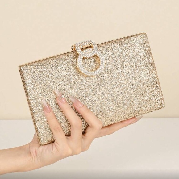 Luxurious gold rhinestone party evening wedding prom clutch box bag